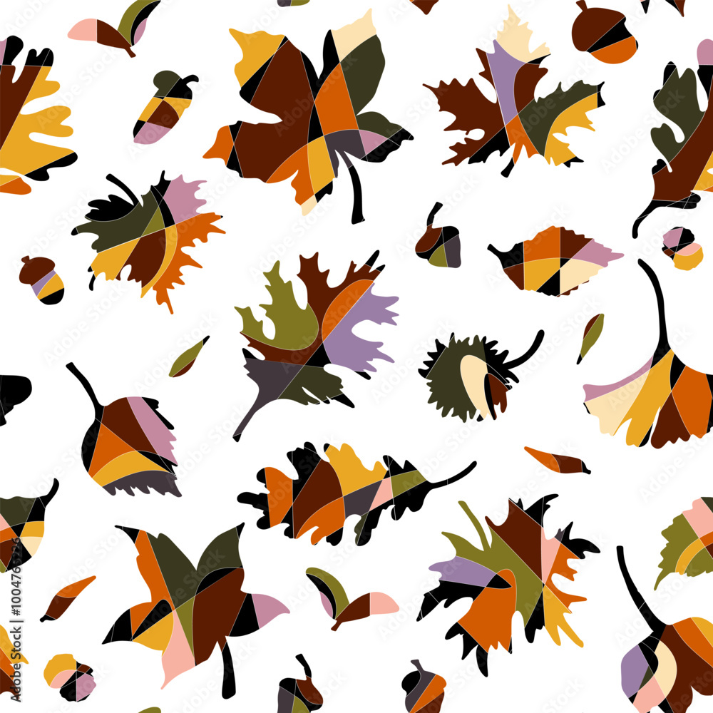 Fototapeta premium Autumn leaves Fantasy stylized geometric seamless vector pattern