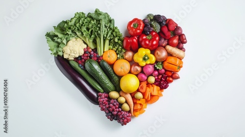 ruits and vegetables arranged into a heart shape, promoting health-conscious food choices and nutrition. -