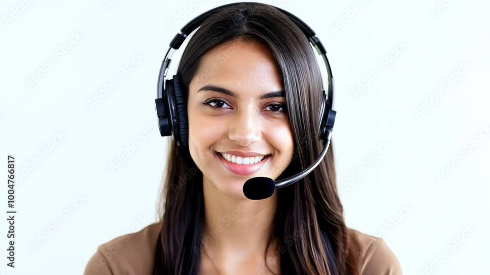 Smiling customer service representative with a headset, providing professional support. Smiling customer service representative with a headset, providing professional support.