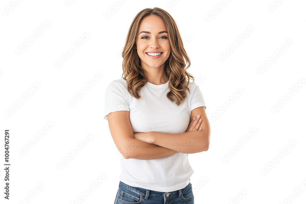 Confident Young Woman in Casual White T-Shirt Smiling isolated. Generative ai Confident Young Woman in Casual White T-Shirt Smiling isolated. Generative ai