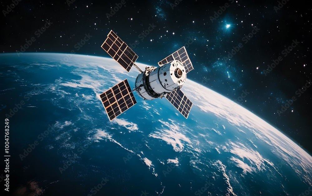 Satellite orbiting the earth in space Satellite orbiting the earth in space