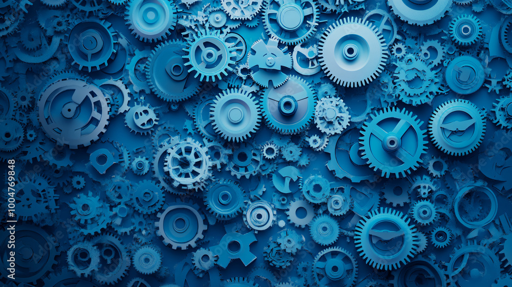 A design of interlocking blue gears with gradient fills. A design of interlocking blue gears with gradient fills.