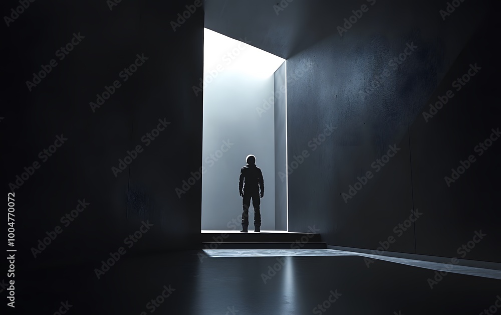 Obraz premium silhouette of a person standing in a dark room