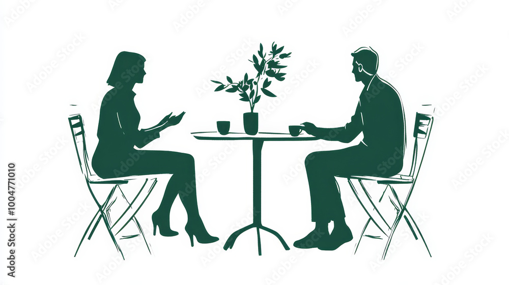 Dark Green hand drawn illustration of 2 people having conversation Dark Green hand drawn illustration of 2 people having conversation