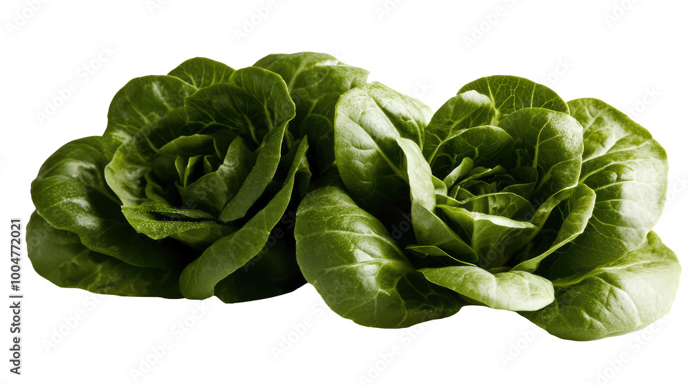 Fototapeta premium A pair of crisp, green butterhead lettuce heads is beautifully presented, highlighting their fresh and lush appearance, perfect for salads and healthy meals.