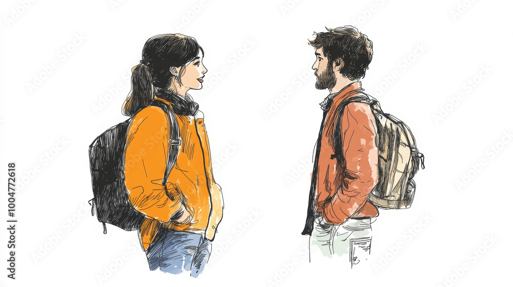 Dark Green hand drawn illustration of 2 people having conversation Dark Green hand drawn illustration of 2 people having conversation