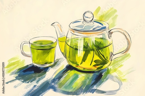 A thematic image of green tea prepared for the stock catalog and search.