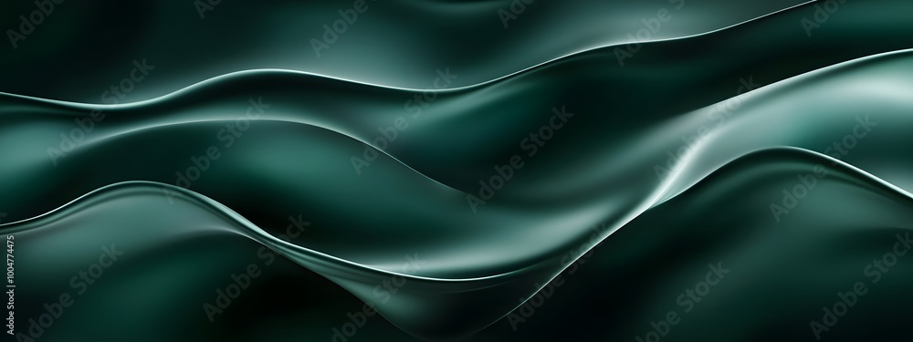 Obraz premium Abstract background with dark green waves, flowing lines, dark black and emerald