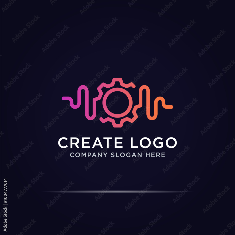 abstract gear pulse digital logo design use line concept abstract gear pulse digital logo design use line concept