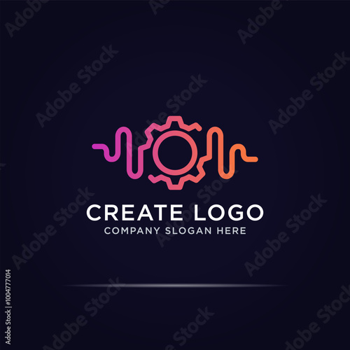 abstract gear pulse digital logo design use line concept