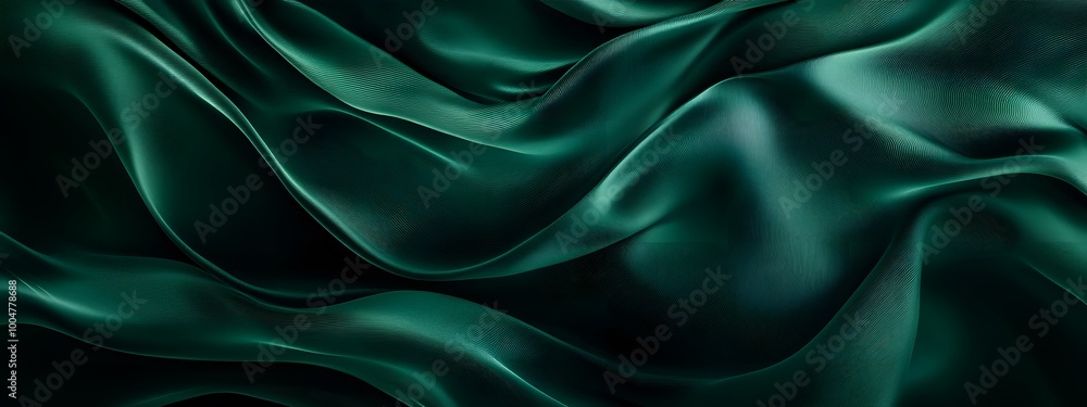 Obraz premium Abstract background with dark green waves, flowing lines, dark black and emerald
