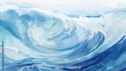 Dynamic abstract ocean wave texture. Serene beautiful sea. Calming visual experience. Swirling patterns, gentle curves, seascape. Painting background.