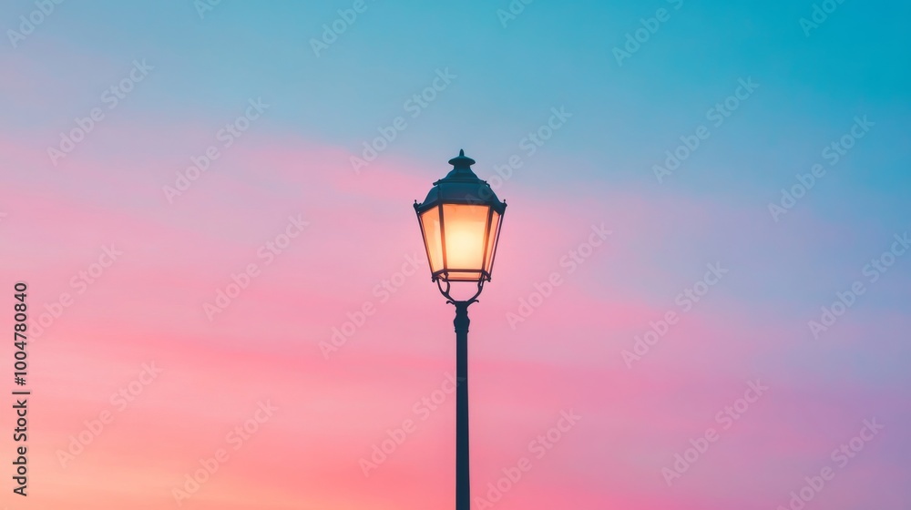 Fototapeta premium Street lamp against colorful sunset sky