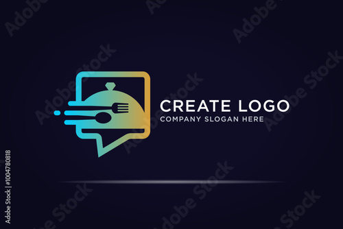 chat fast food spoon fork order delivery logo design