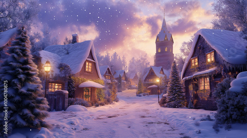 Wallpaper Mural Cozy Christmas village with snowy streets and warm glowing windows.

 Torontodigital.ca