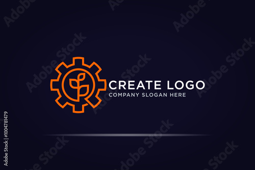 leaf gear technology logo design use line concept