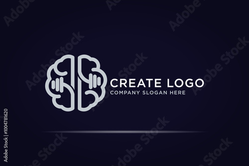 brain barbell mental health logo design use line concept