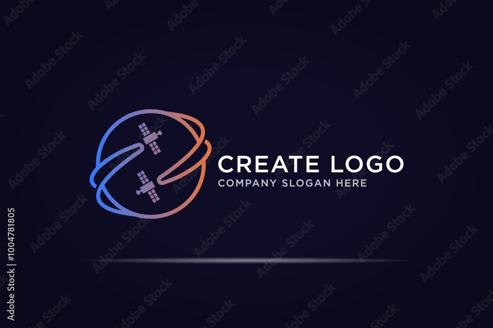 world satellite track logo design with circular line world satellite track logo design with circular line