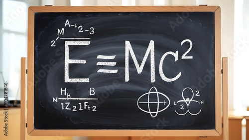 Obraz na płótnie Chalkboard with E=mc^2 and scientific symbols