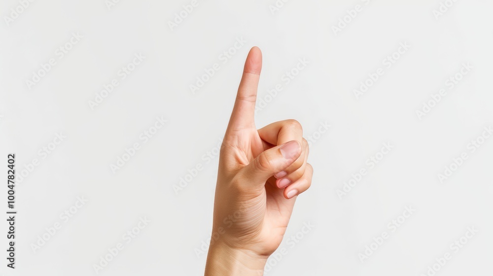 Hand with her index finger pointing up on a white background Hand with her index finger pointing up on a white background