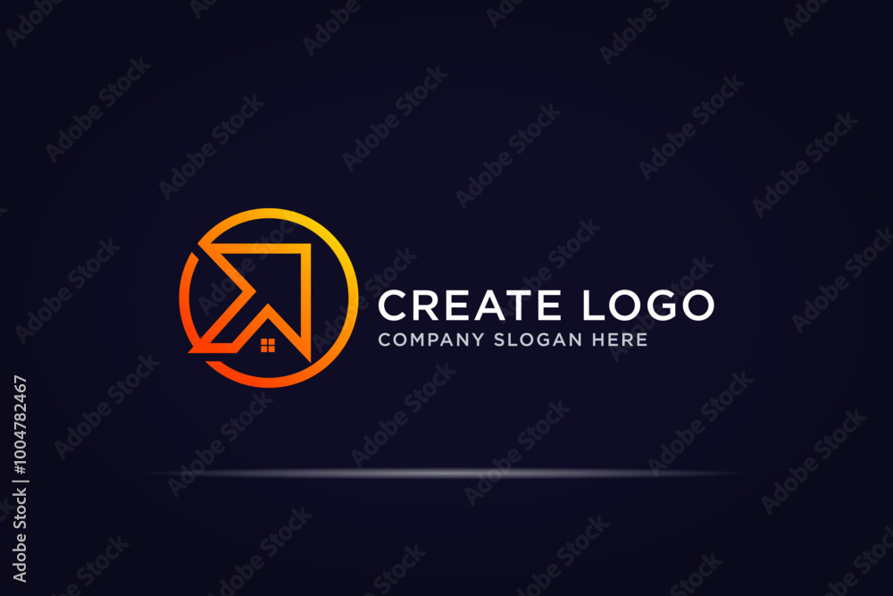 circle arrow house logo design use line concept circle arrow house logo design use line concept