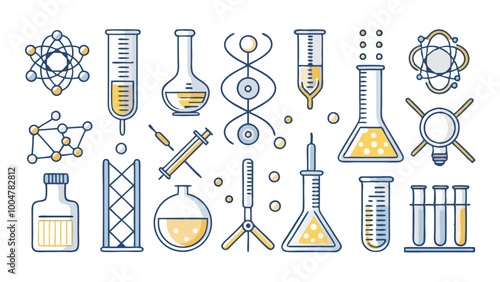 Chemistry-themed icon collection, featuring science-related symbols for education and research design