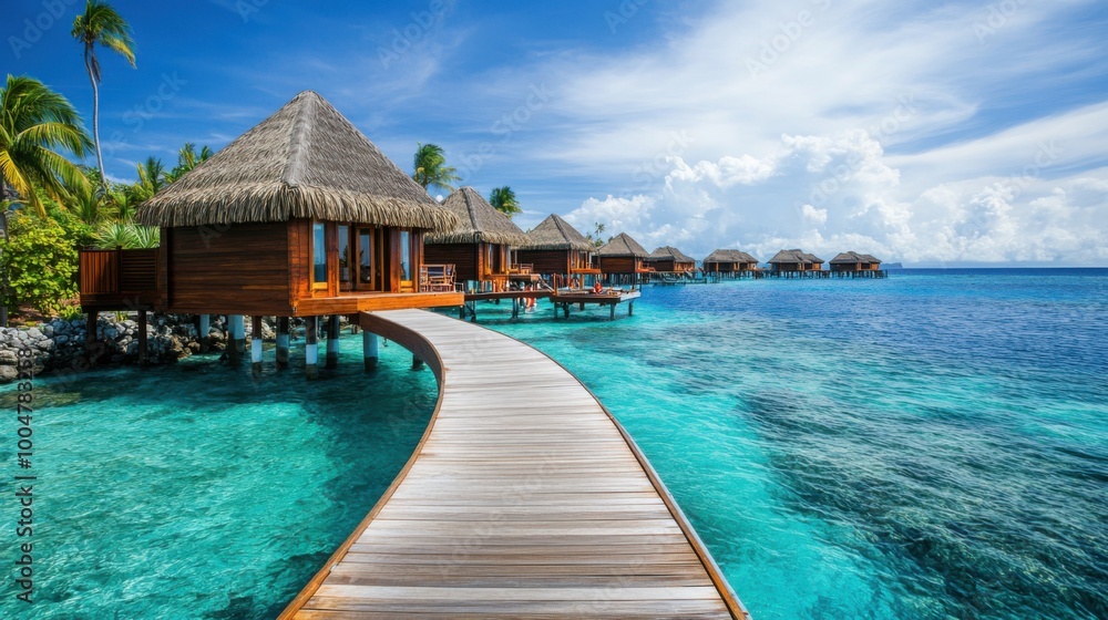 Tropical Overwater Bungalows in Crystal Clear Waters Tropical Overwater Bungalows in Crystal Clear Waters
