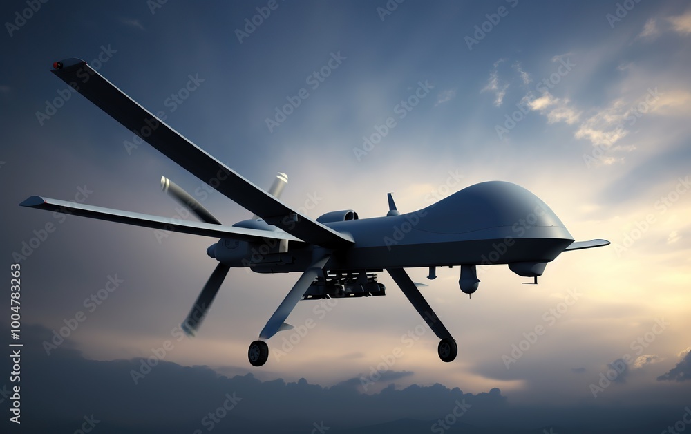 Fototapeta premium A gray military General Atomics MQ-9 drone is currently sitting quietly on the ground