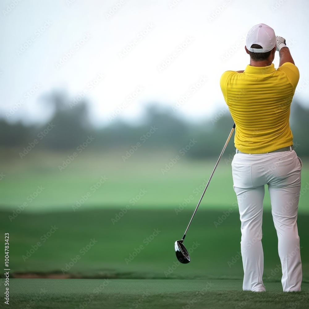 Obraz premium A golfer using a launch monitor, analyzing swing speed and angle, a blend of technology and precision
