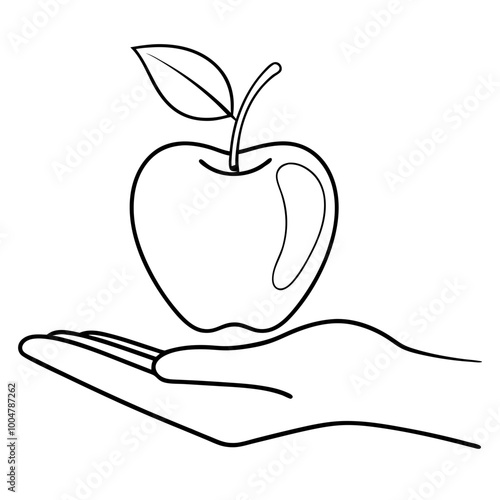 Detailed hand-drawn apple in black and white, perfect for food and fruit-themed illustrations