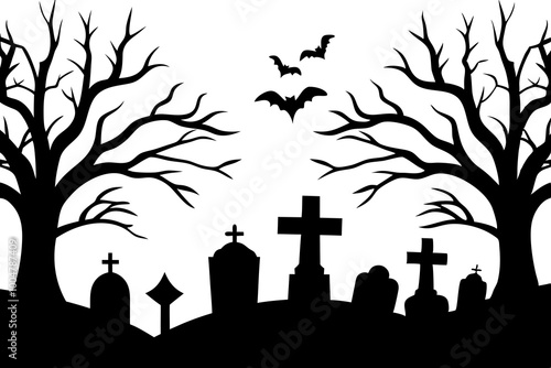 Discover the chilling atmosphere of a scary cemetery shrouded in mist. 