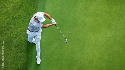 High-angle shot of a golfer s swing from above, emphasizing form and accuracy photo