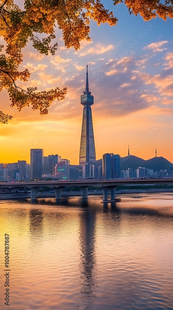 Fototapeta premium Dongjak bridge offering scenic view of city skyline photos