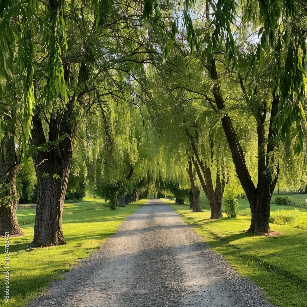 Lush Green Canopy Driveway, peaceful walk, countryside calm
