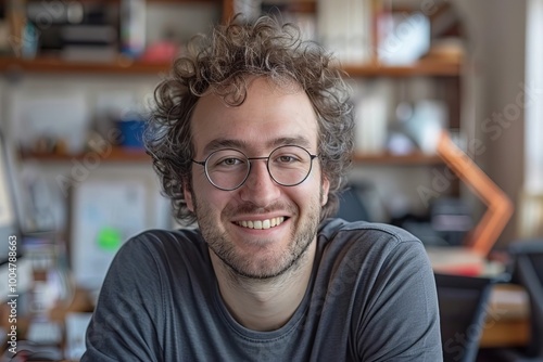 Portrait of a Smiling Male Technical Writer in His Tech-Savvy Office