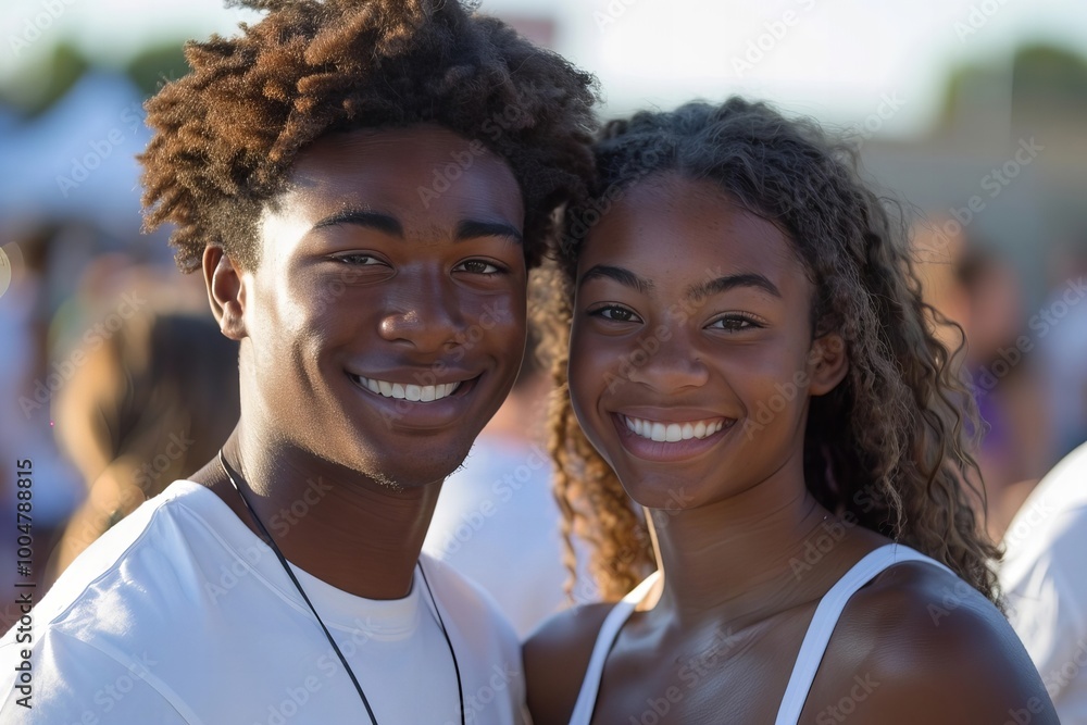 Happy African American Couple Enjoying a University Park Gathering Happy African American Couple Enjoying a University Park Gathering