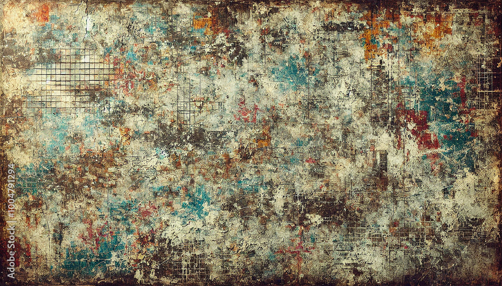 Heavily Worn Surface with Colorful Abstract Markings and Rough Textures ...