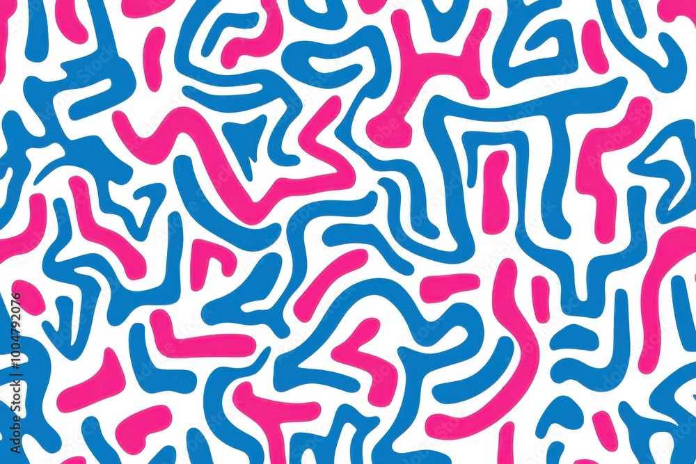 Blue and pink thick line graffiti pattern, a repeating pattern on a white background, featuring simple shapes Generative AI Blue and pink thick line graffiti pattern, a repeating pattern on a white background, featuring simple shapes Generative AI