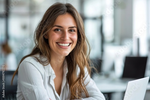 Thriving in Her Modern Office: A Successful and Happy Female Real Estate Agent