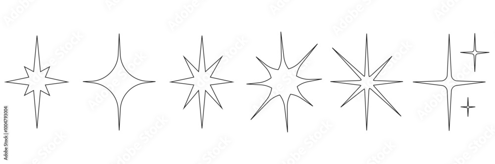 Collection of icons with sparkling stars. Shiny icons of different shapes. Set of original stars.Vector illustration. Collection of icons with sparkling stars. Shiny icons of different shapes. Set of original stars.Vector illustration.