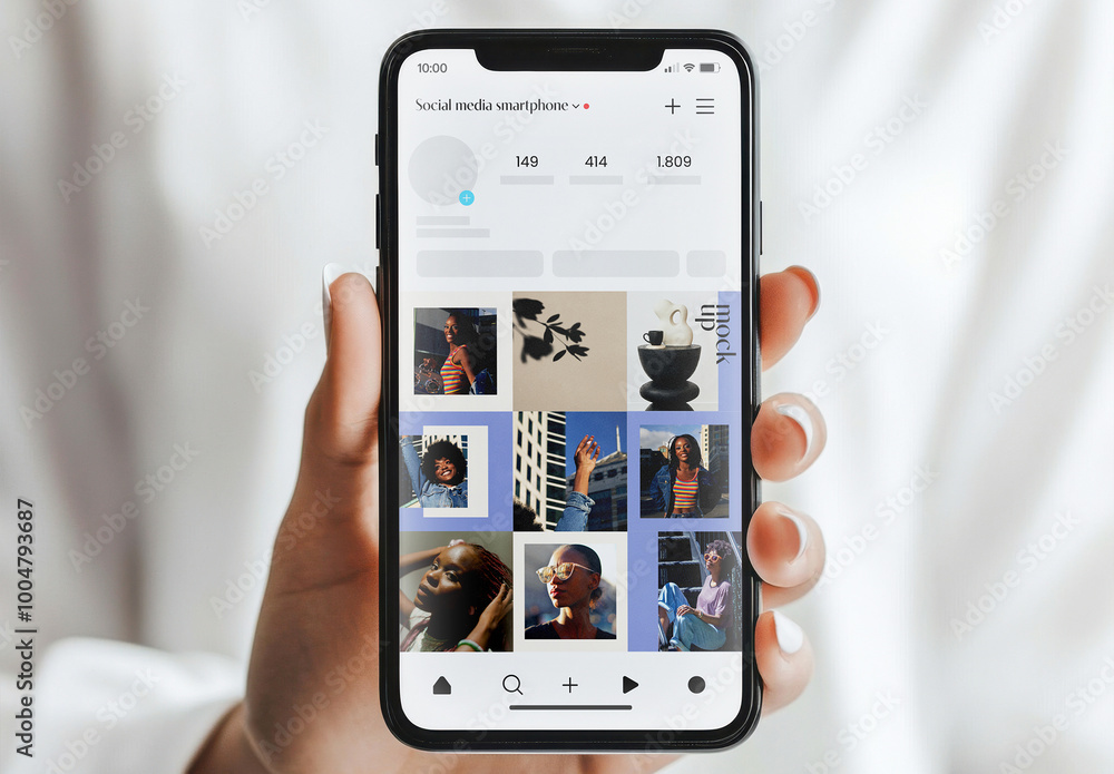 Women Hand Holding Smartphone Mockup with Generative AI Stock Template ...