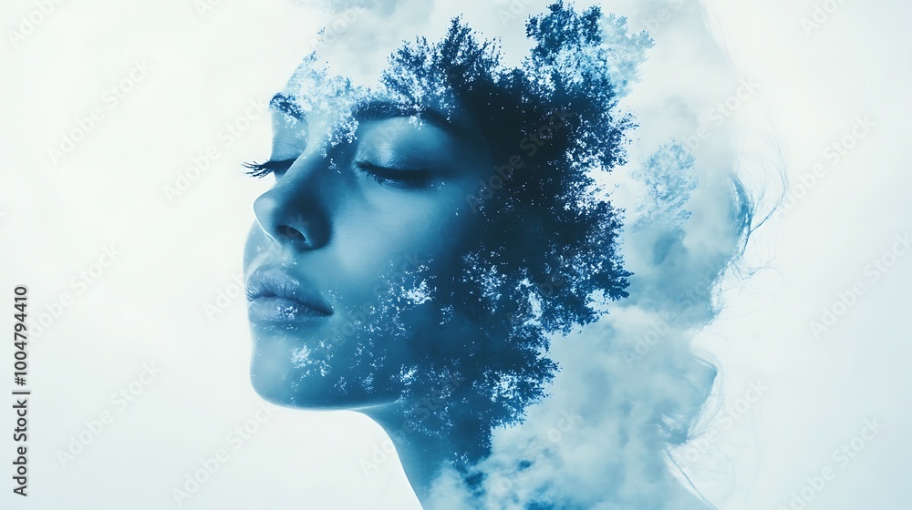 Dreamlike double exposure artwork blending a woman and natural elements beautifully Dreamlike double exposure artwork blending a woman and natural elements beautifully
