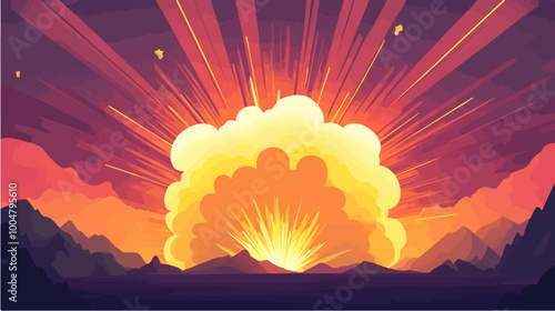 Illustration explosion. Blast wave. Cloud of smoke after explosion.