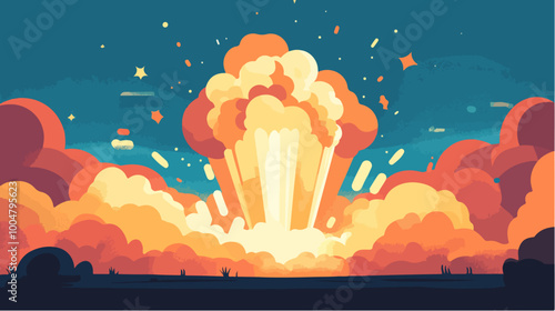 Illustration explosion. Blast wave. Cloud of smoke after explosion.