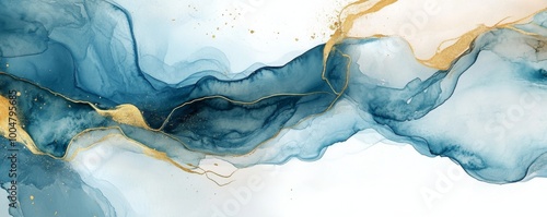 Abstract blue and gold fluid art painting