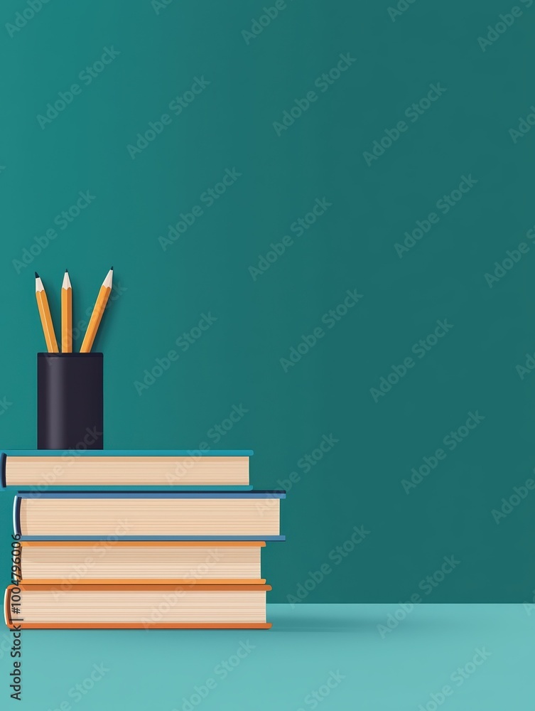 Fototapeta premium Clean desk with notebook and tablet showing e-learning platform, close-up, cartoon flat design