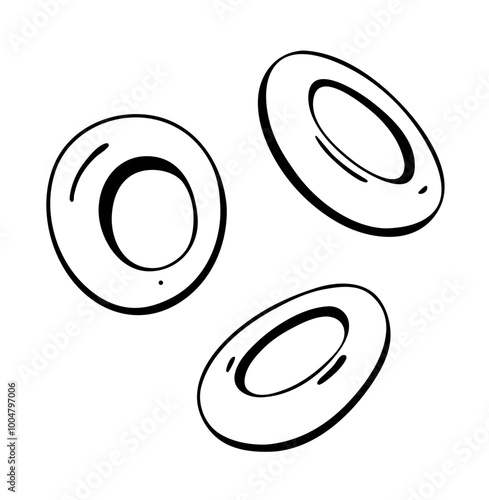 Vector line illustration of red blood cells or erythrocytes. Doodle style