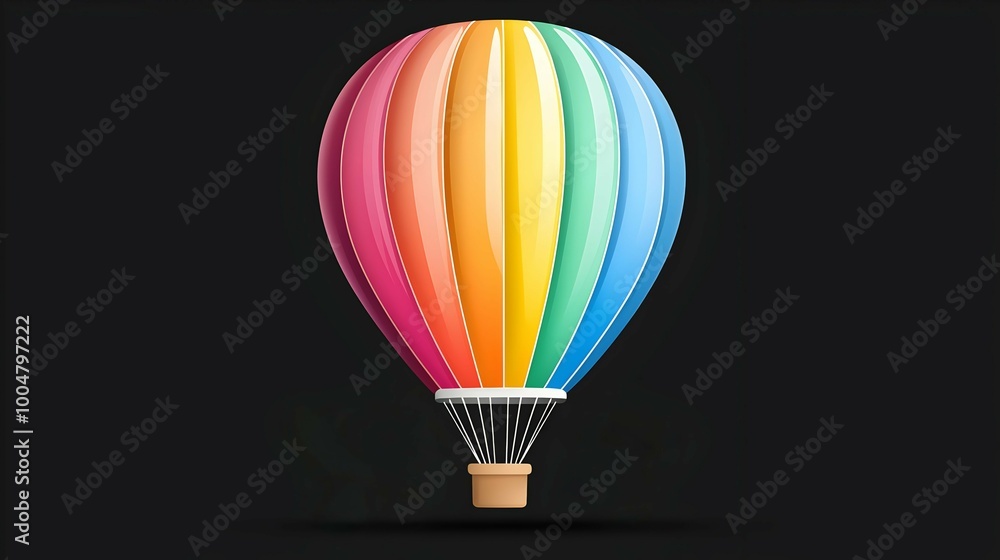 Colorful Hot Air Balloon Illustration on Black Background Colorful Hot Air Balloon Illustration on Black Background