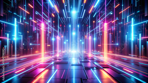 Abstract digital lines background with neon streaks on dark backdrop, high-tech and energetic