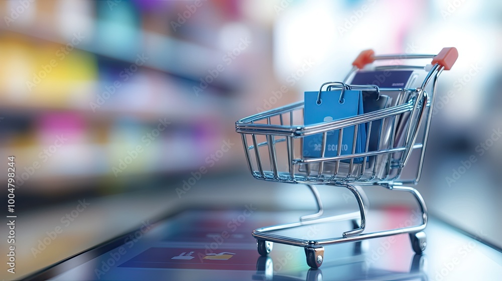 A close-up of ecommerce app on a mobile screen, clean and wide copy space available A close-up of ecommerce app on a mobile screen, clean and wide copy space available